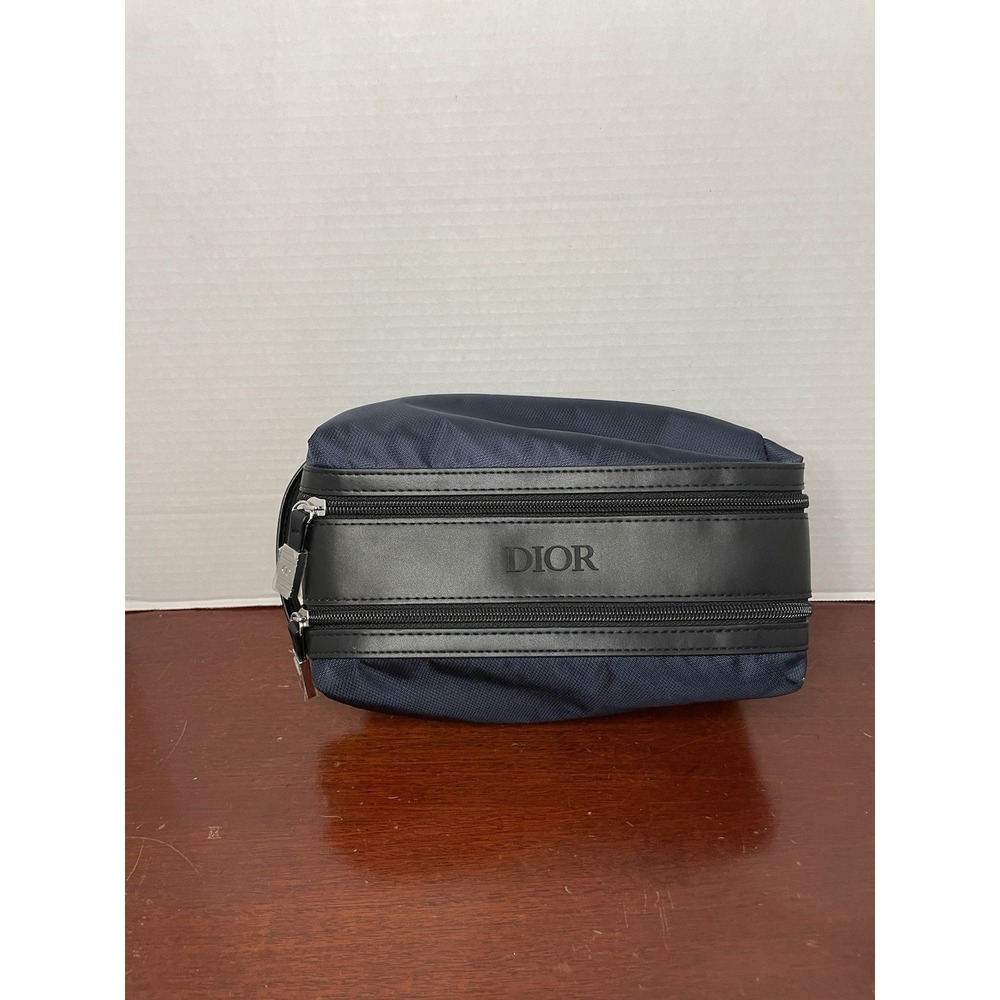 Dior Navy & Black Toiletry Bag Pouch Travel Case Dual Zipper Gift For Men
